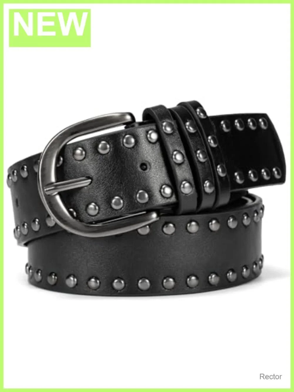 Women's Punk Studded PU Leather Belt, 12 Holes, Grunge Accessory